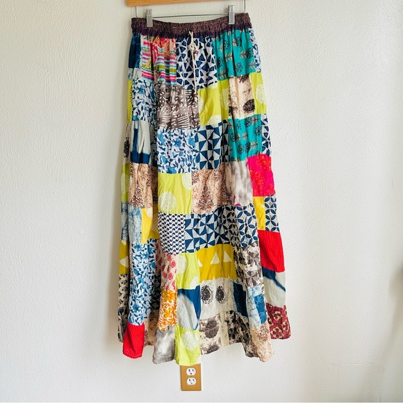 Vintage 90s Hippie Patchwork Long Maxi Cotton Skirt by Jessica Taylor > M - Picture 1 of 9